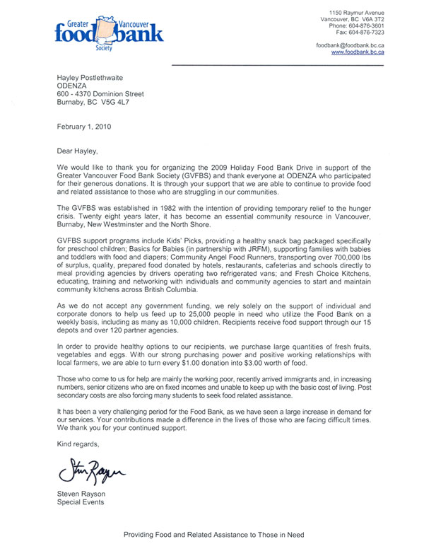 Food Bank Letter