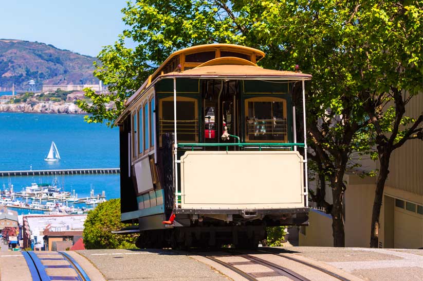 Tram-atop-hill-in-city